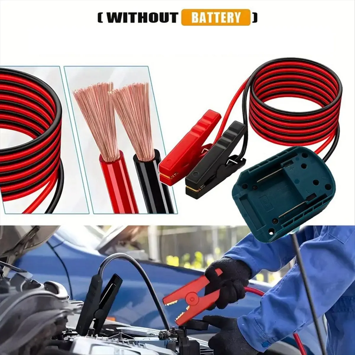 A86G NEW Jumper Cable Clamps for 18V Batteries with Power Wheel Battery Adapter Jumper for Car Jump Starting