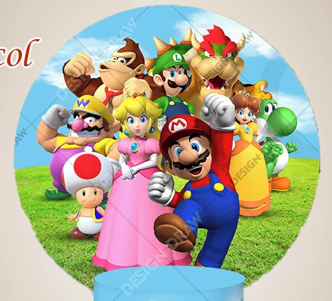 Fondo redondo de Super Mario para fiesta de cumpleaños de niña, telón de fondo Yoshi Toad, princesa melocotón, Margarita, cubierta cilíndrica, accesorio de decoración