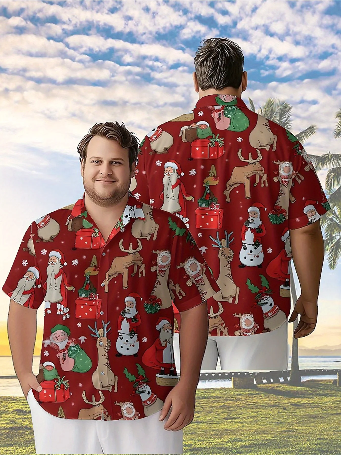 

Men's Plus Size Hawaiian Shirts Santa Claus, Reindeer, Christmas Pattern,New in Summer Fashion Tops,Hip Hop Rock Streetwear