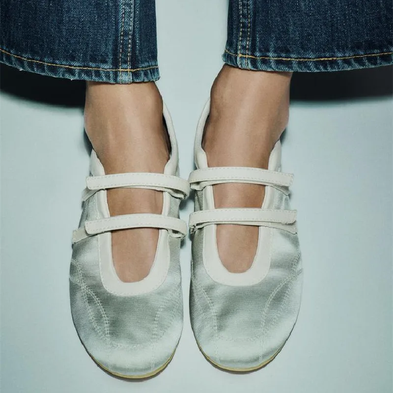 

Round Toe Design Casual Women Mary Jane Shoes Shallow High Quality Satin Brand Designer Outdoor Cozy Walking Flats for Ladies