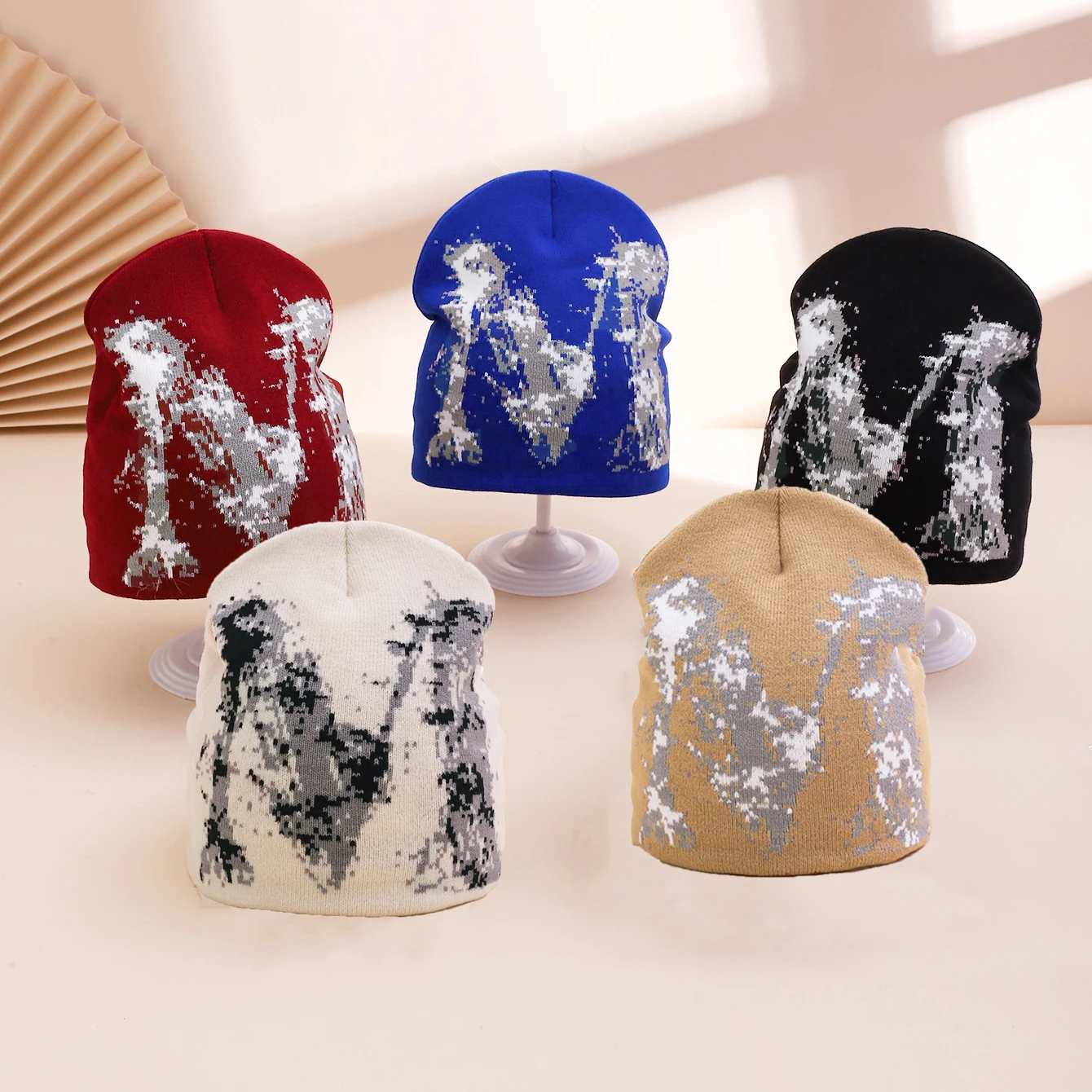 Fashion Colorblock Jacquard Letter Knit Pullover Hat, Warm Outdoor Winter Beanie for Men & Women, Cold Weather Protection