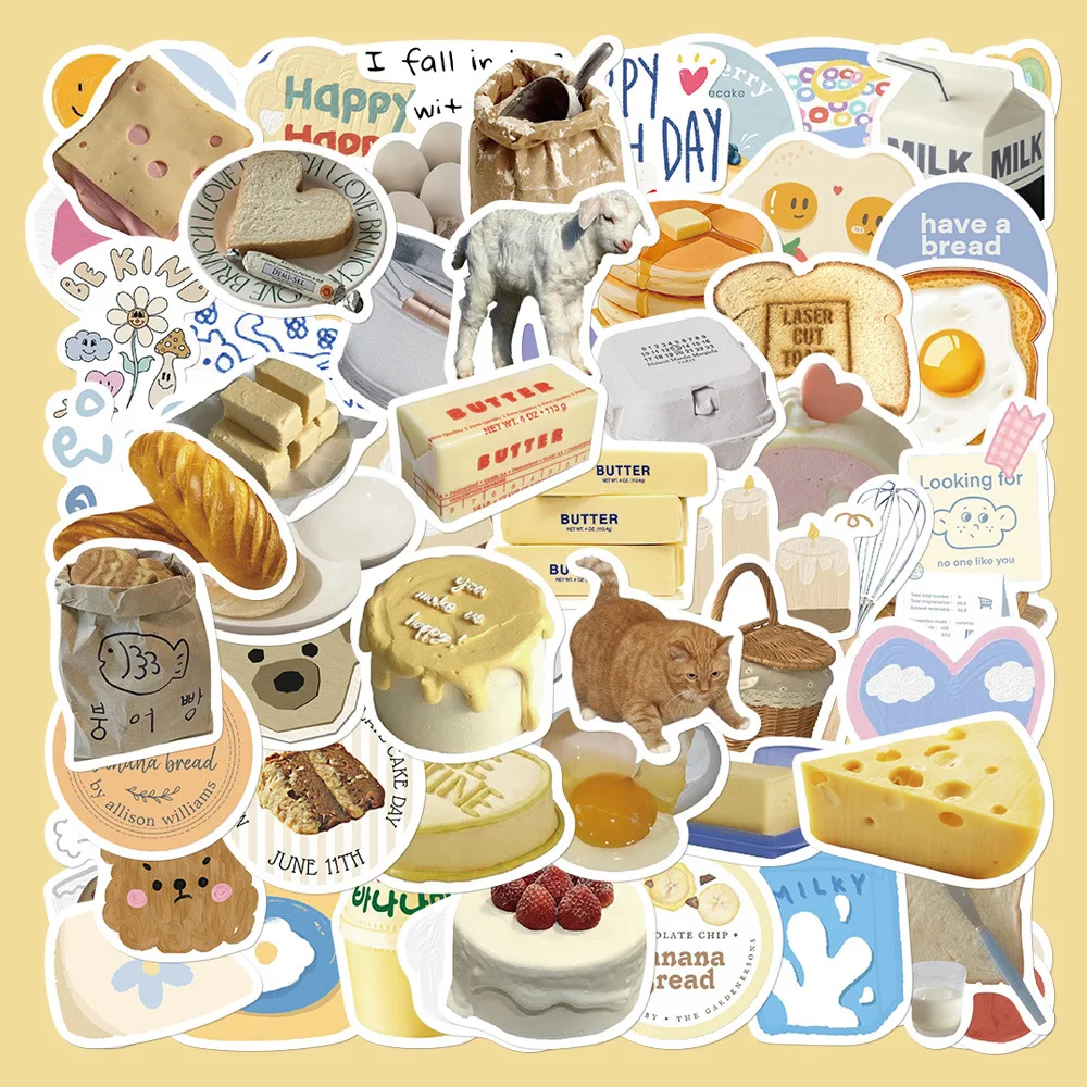 63pcs Butter Bread Series Graffiti Stickers Suitable for Helmet Desktop Wall Decoration DIY Sticker Package Wholesale