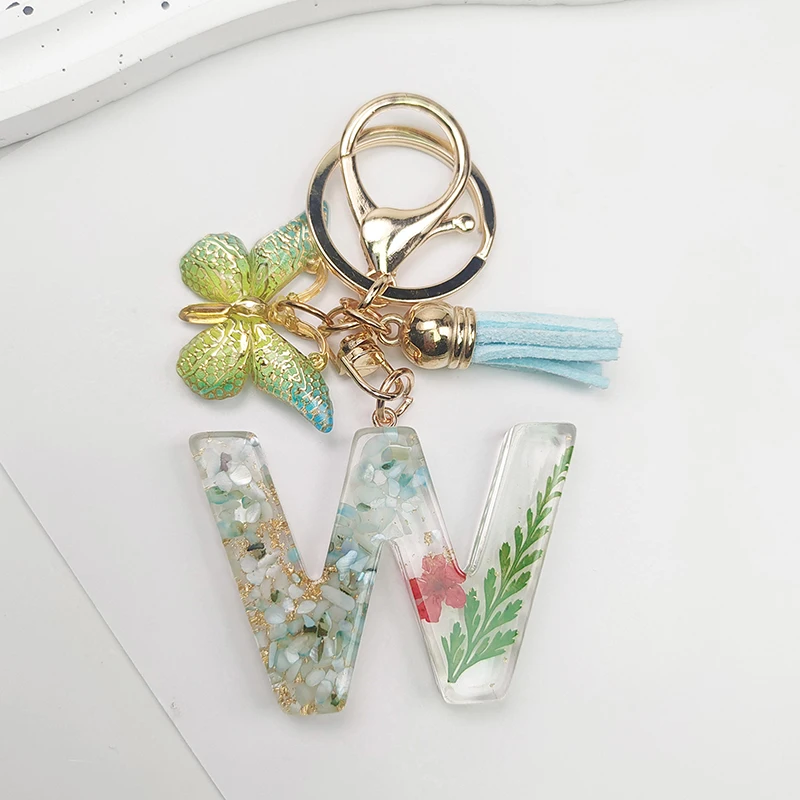 A-Z Dreamy Sequin Letters Keychain For Women Tassel Butterfly Pendant Initial Keyring Purse Suspension Bags Charms Car Key Chain