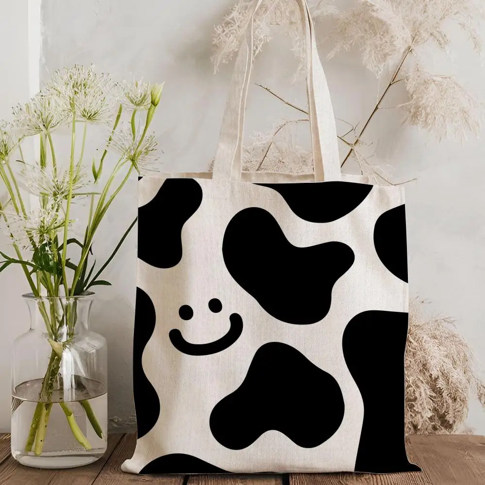 

smile milk texture anime Storage Bags Canvas Double-Sided Print Tote Bag Large Capacity Shoulder Fashion Shopping Handbag