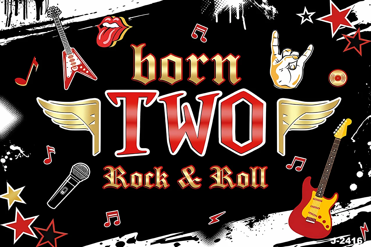 Born To Rock Backdrop 1950's Rock and Roll Birthday Party Decorations Supplies for Rock Star Flame Guitar Skull Black Red Music