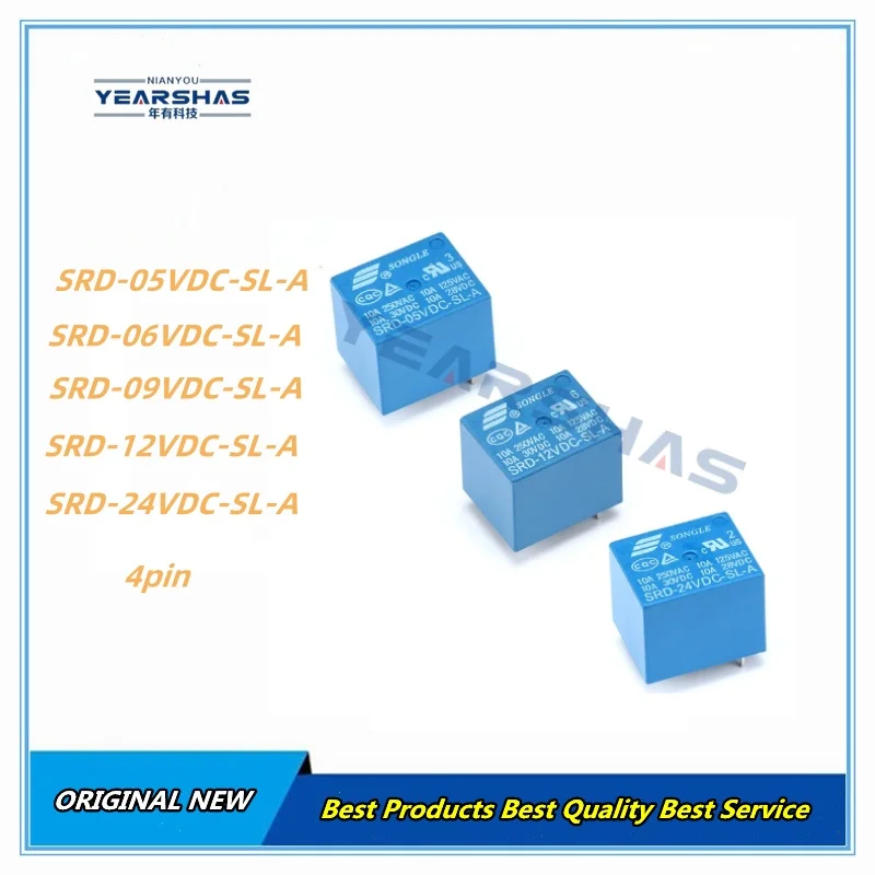 5Pcs 5V 9V 12V 24V 48V Power Relay SRD-05VDC-SL-A SRD-12VDC-SL-A SRD-24VDC-SL-A SRD 12VDC SL A 10A 250VAC 4PIN DC Relay