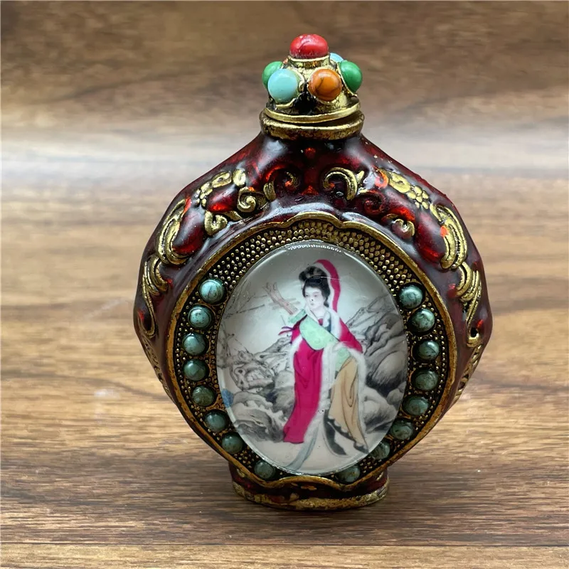 

Beautiful Night Glow Snuff Bottle, Featured Crafts Decoration, Antique Old Objects with Interior Nose Painting