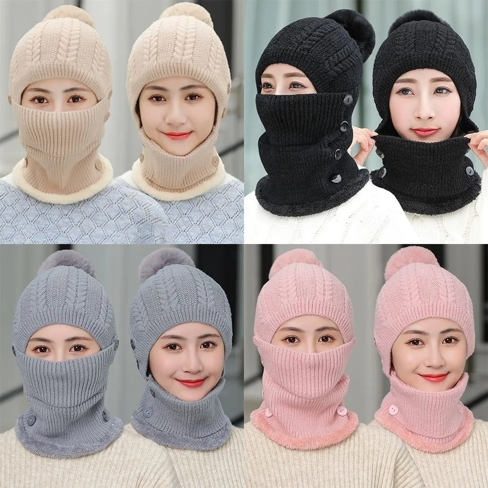 الصوف الدافئ محبوك المرأة الصوف محبوك قبعة سميكة إبقاء الوجه دفئا وشاح متماسكة قبعة الشتاء قبعة تزلج
