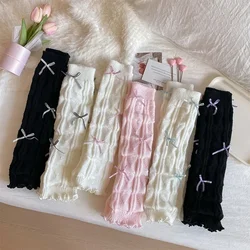 Pink Bow Leg Warmers Women Knitted Foot Cover Lolita Kawaii Knee Socks Sweet Girls Leg Warmers Long Socks Stockings Ballet Style