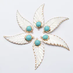 Wholesale 6pcs/lot fashion Good quality leaf Natural Shell inlaid with turquoise necklace Pendant Jewelry Making free shipping