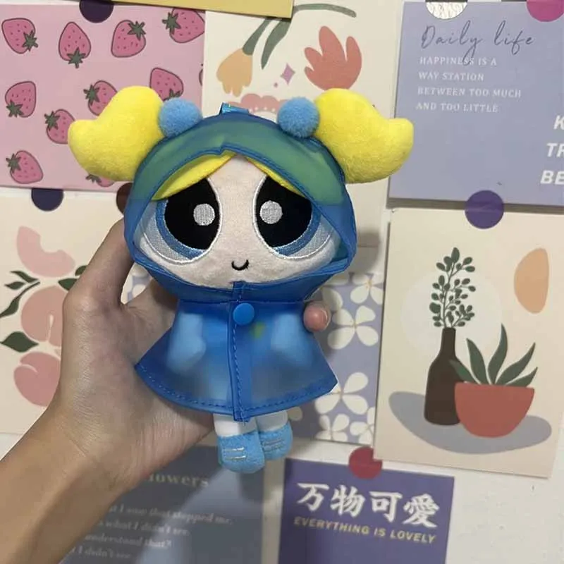 The Powerpuff Girls لطيف الكرتون أنيمي الطرفية الإبداعية موضة معطف واق من المطر فستان لطيف أفخم دمية على ظهره قلادة لعبة هدية