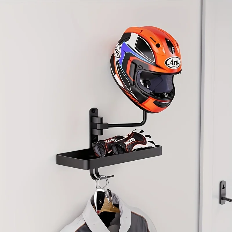 

Multifunctional rotating helmet and glove storagerack-aluminum alloy material,suitable for motorcycles and all-terrain vehicles.