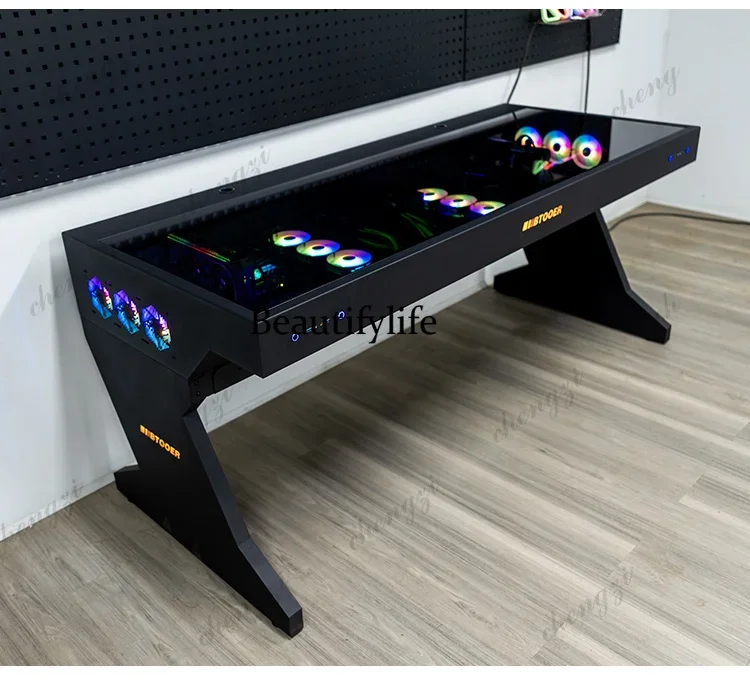 F182 Computer chassis integrated table, two hosts can be installed for two people, cool large chassis table,
