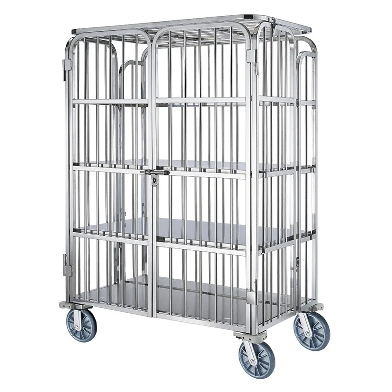 Foldable wheeled mobile towel car laundry stainless steel large clothes delivery car