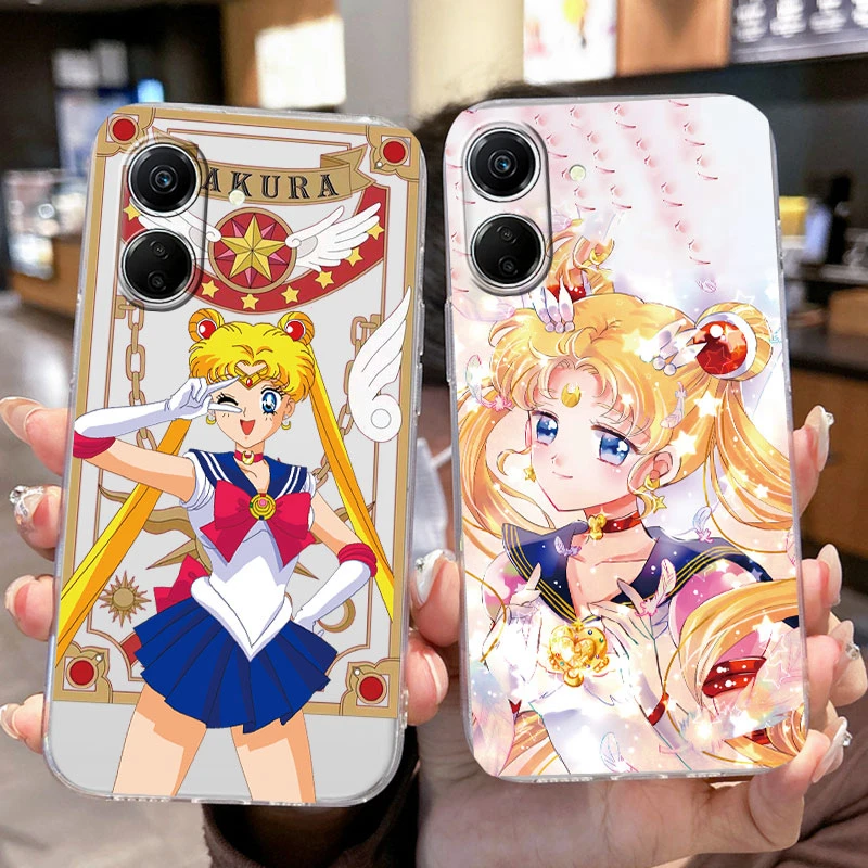 Cartoon Anime Sailors Moons Rabbit Girls Cat Phone Case For Xiaomi Redmi 13c 13C Poco C65 Transparent Clear Silicone Funda Cover