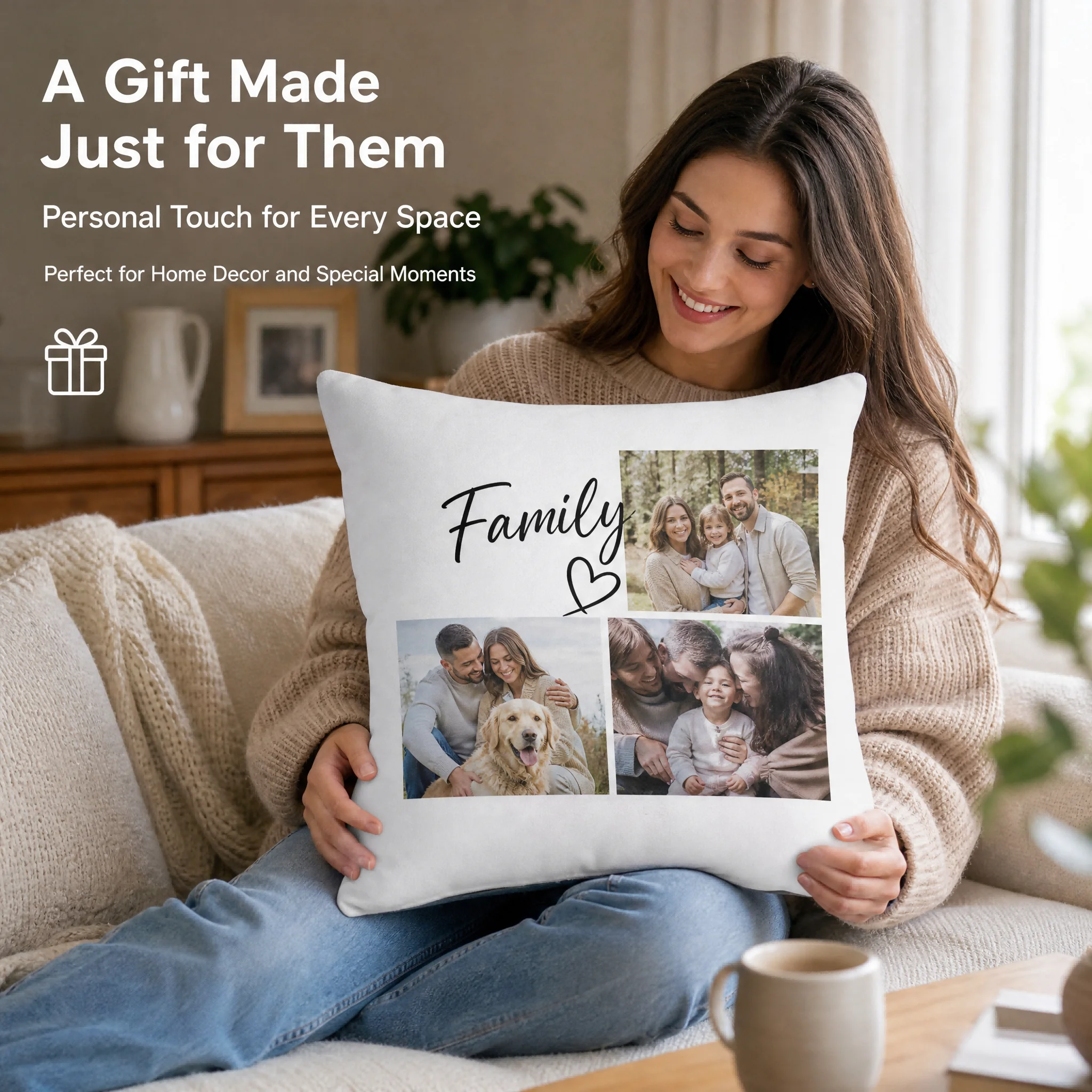 Custom Personalized Pillow Cover with Insert Polyester Cotton Cushion Cover with Photo Name Logo Sofa Home Decor