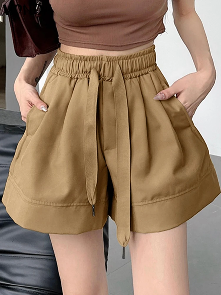 VONDA Female Shorts 2024 Women Casual Pockets Solid Color Short Pants Summer Loose Fashion Top Up Trousers Oversized