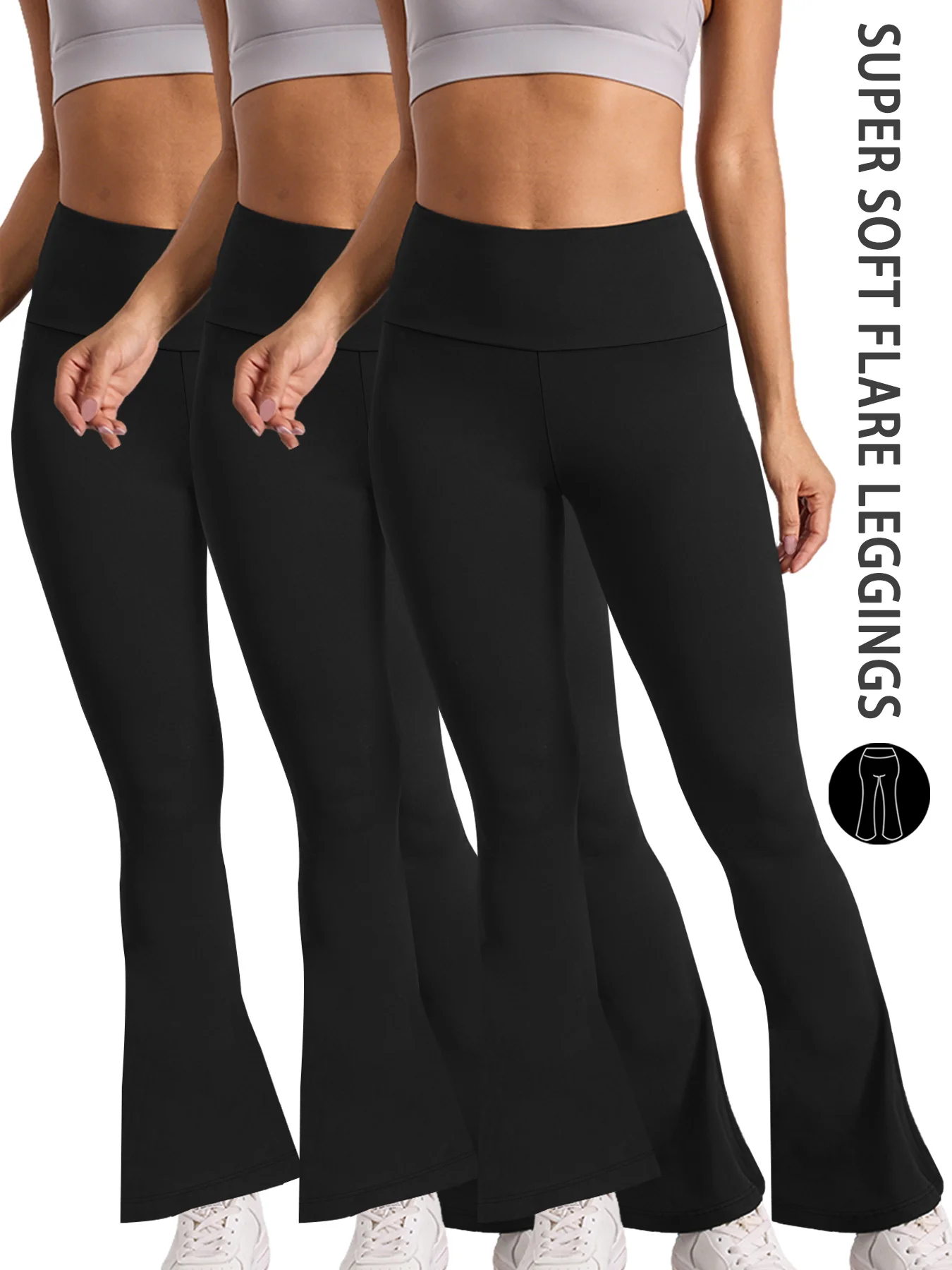 

3 pack Women's Super Soft Flare Pants High Waisted Tummy Control Workout Yoga Leggings Bell Bottoms