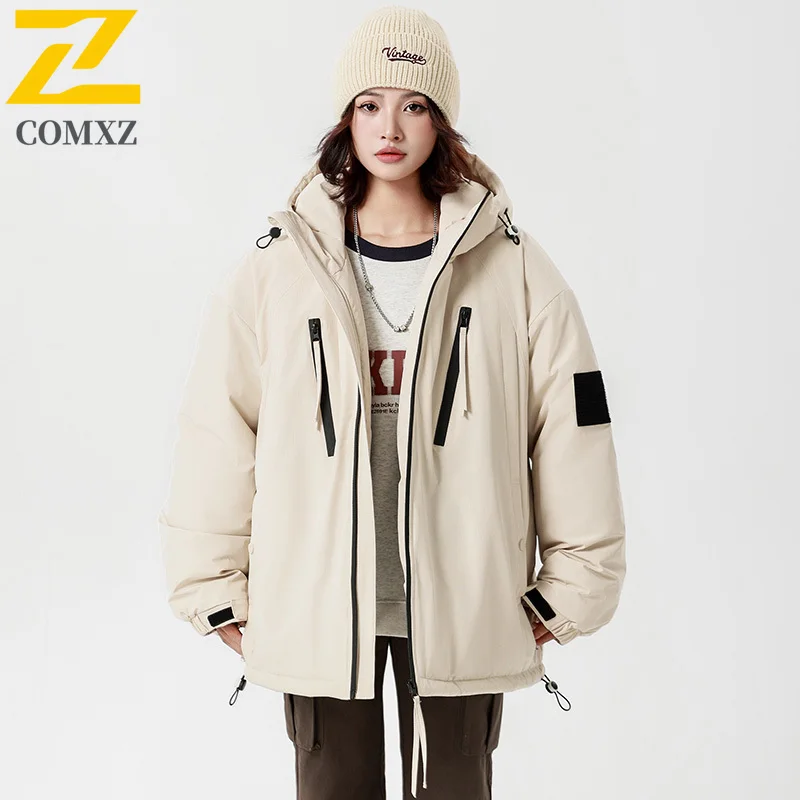 الشتاء سترة أنيقة تحمل شعار لعبة البيسبول المرأة الشارع Harajuku سميكة أسفل القطن الدافئة الحشو معطف الرجال 2025 جديد الثلوج الباردة واقية مقنعين سترة