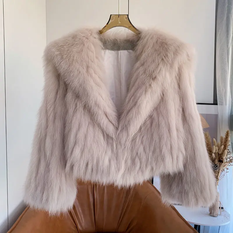 Imitation Fur Short Coat Woven Rex Rabbit Fur Green Long Hair Lapel Winter Coat