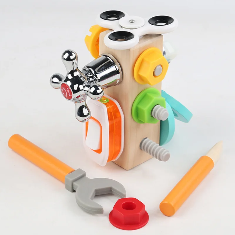 Children's Wooden Brain Teaser Puzzle Unlocks Multifunctional Busy Board Educational Fingertip Gyroscope Toy