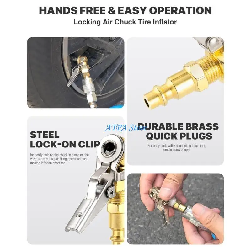 

U13C 1/4Inch FemaleNPT Closed BallTire Chuck with Clip, Locking Air Chuck Tire Inflator with AirChuck Quick
