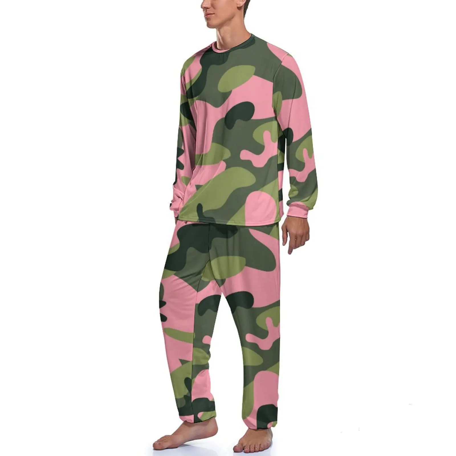 Army Camo Print Pajamas Spring Green Pink Camouflage Night Sleepwear Male 2 Pieces Printed Long-Sleeve Cute Pajamas Set