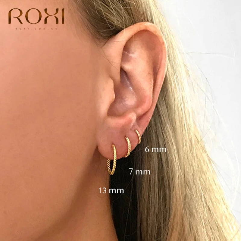 ROXI Career 6/7/8/13mm Round Twist Hoop Earrings for Women Men 925 Sterling Silver Earrings Wedding Jewelry Pendientes Mujer