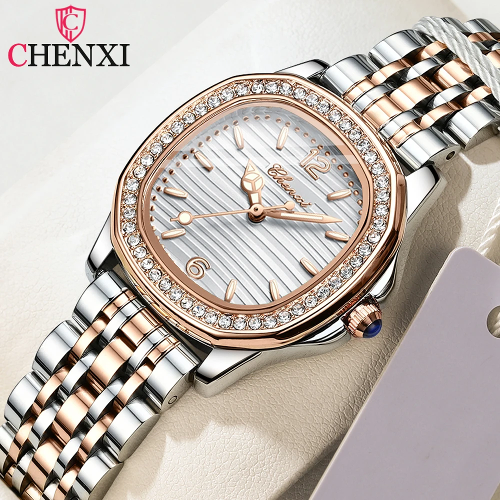 CHENXI Top Brand Luxury Rhinestone Women Watches Dress Waterproof Luminous Quartz Ladies Watch Square Wristwatch Female Reloj