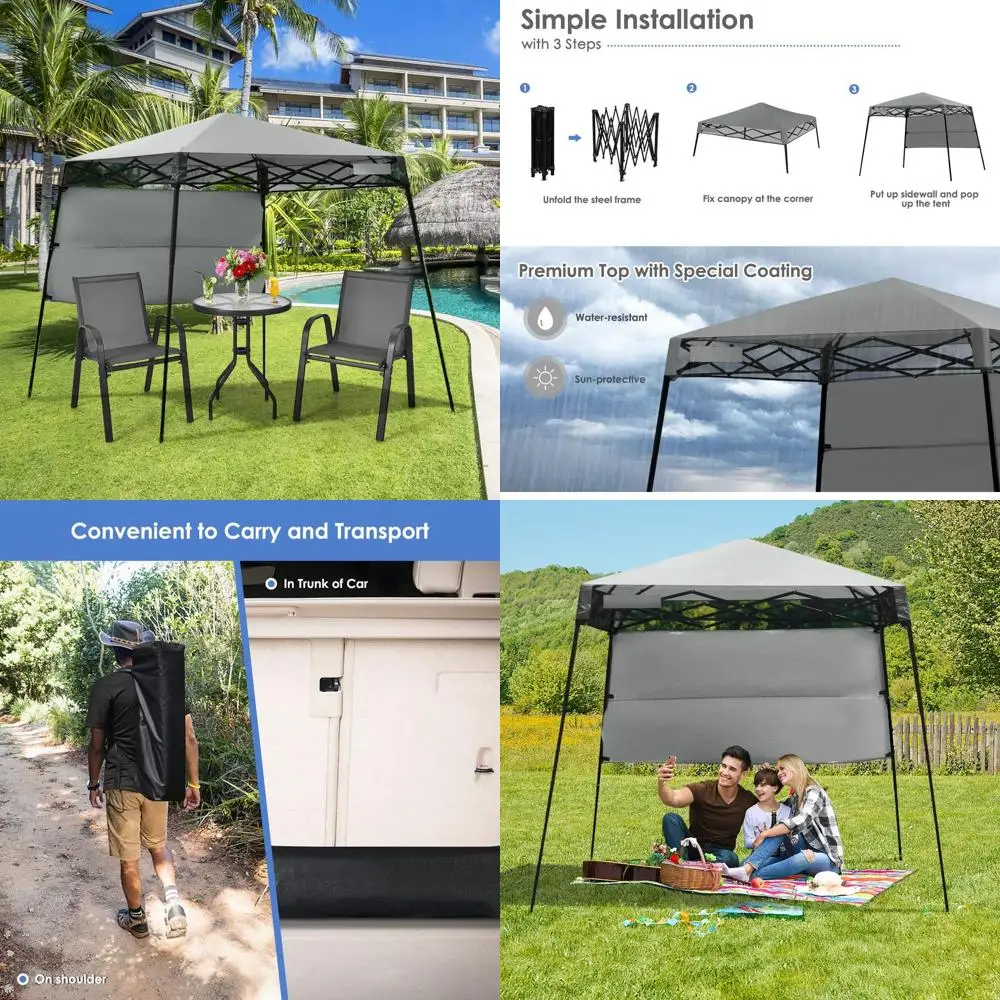 

Компактная палатка с наклонным навесом длиной 7x7 футов и сумкой для переноски, идеально подходит для активного отдыха, таких как походов, кемпинга и пикников.