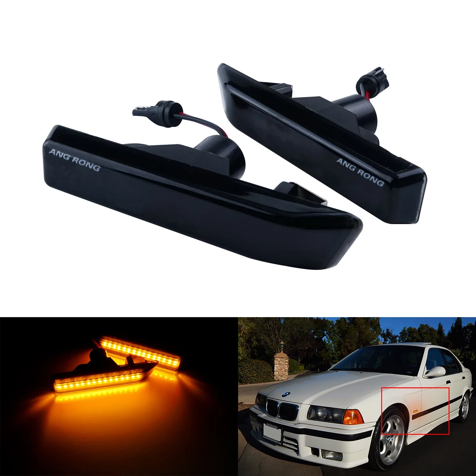 

ANGRONG 2x Amber LED Side Marker Indicator Repeater Light For BMW M3 E36 1997-1999 X5 E53 2000-2006