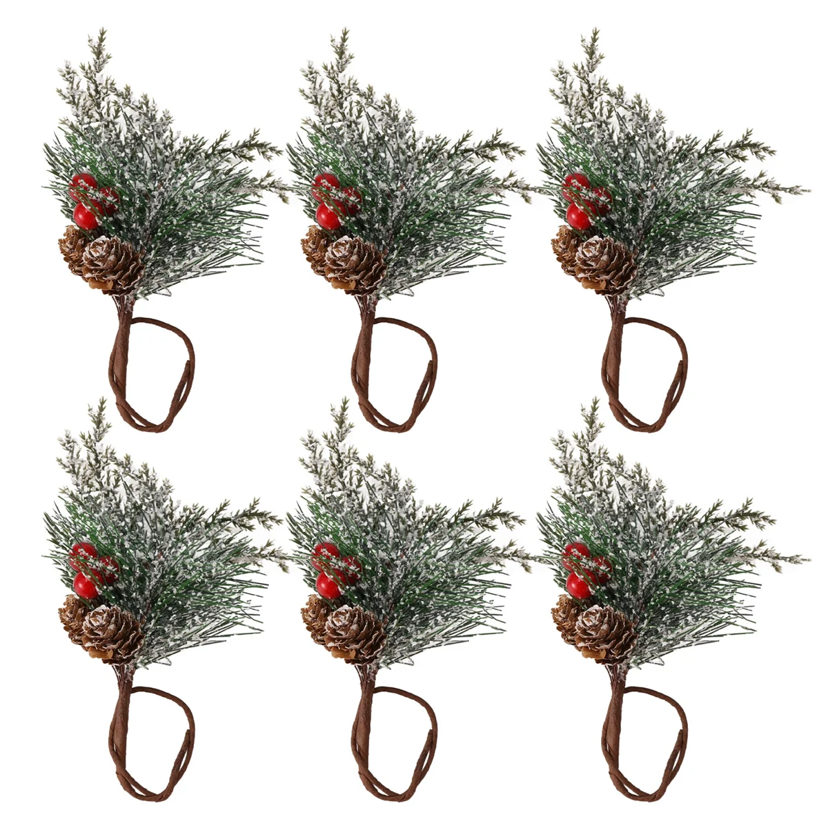 Napkin Rings Set of 6 Pine Needle Berries Christmas Thanksgiving Holiday Rustic Farmhouse Napkin Rings Holders