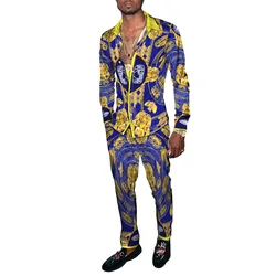 Men Travel Casual Retro Ethnic Floral Totem 3D Print Tracksuit Male Long Sleeves Lapel Button Cardigan Shirt Pants 2 Piece Set