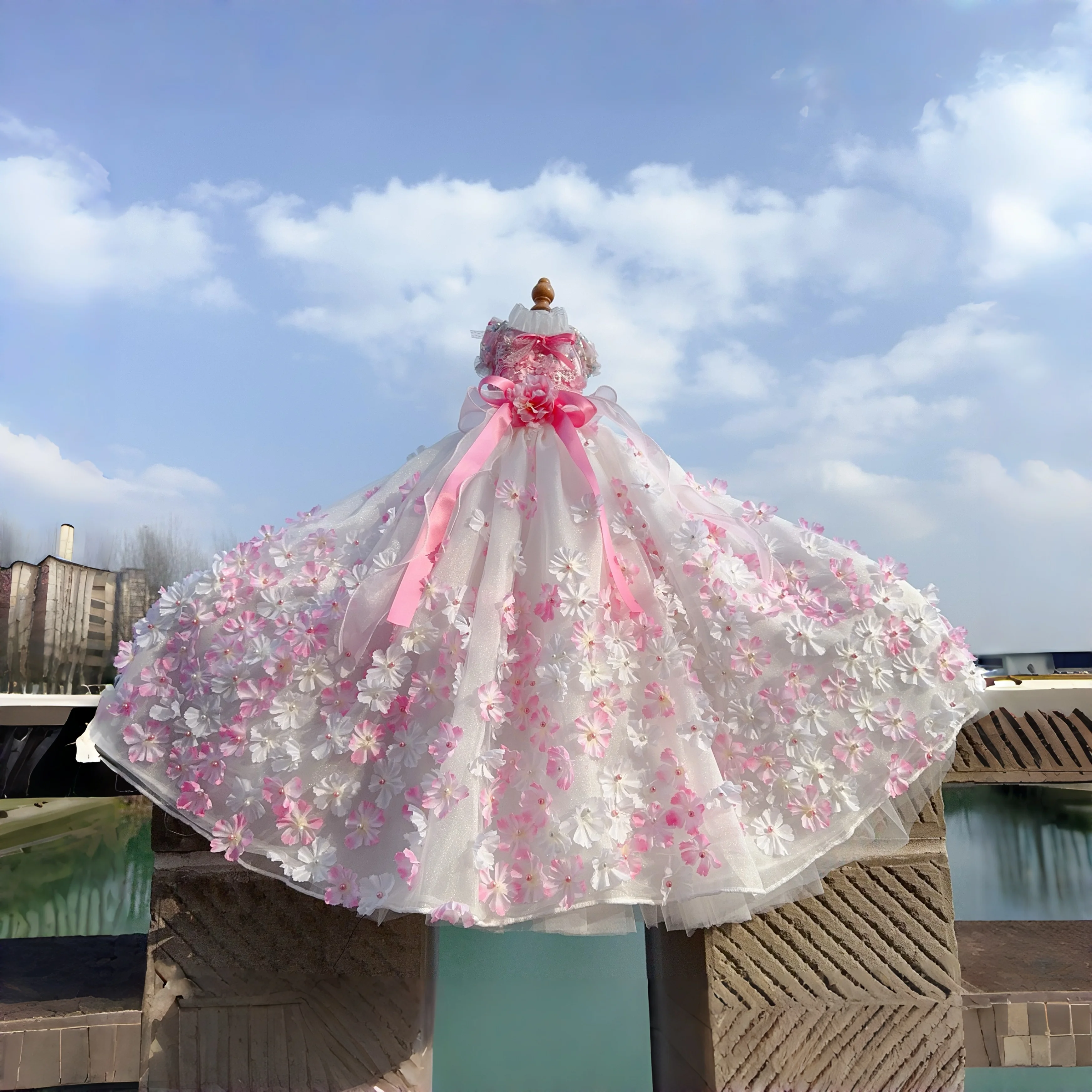 

Одежда для домашних собак, жемчужный цветок ручной работы, кружевные платья принцессы с длинным хвостом для маленьких и средних собак, юбки, костюм щенка для собаки