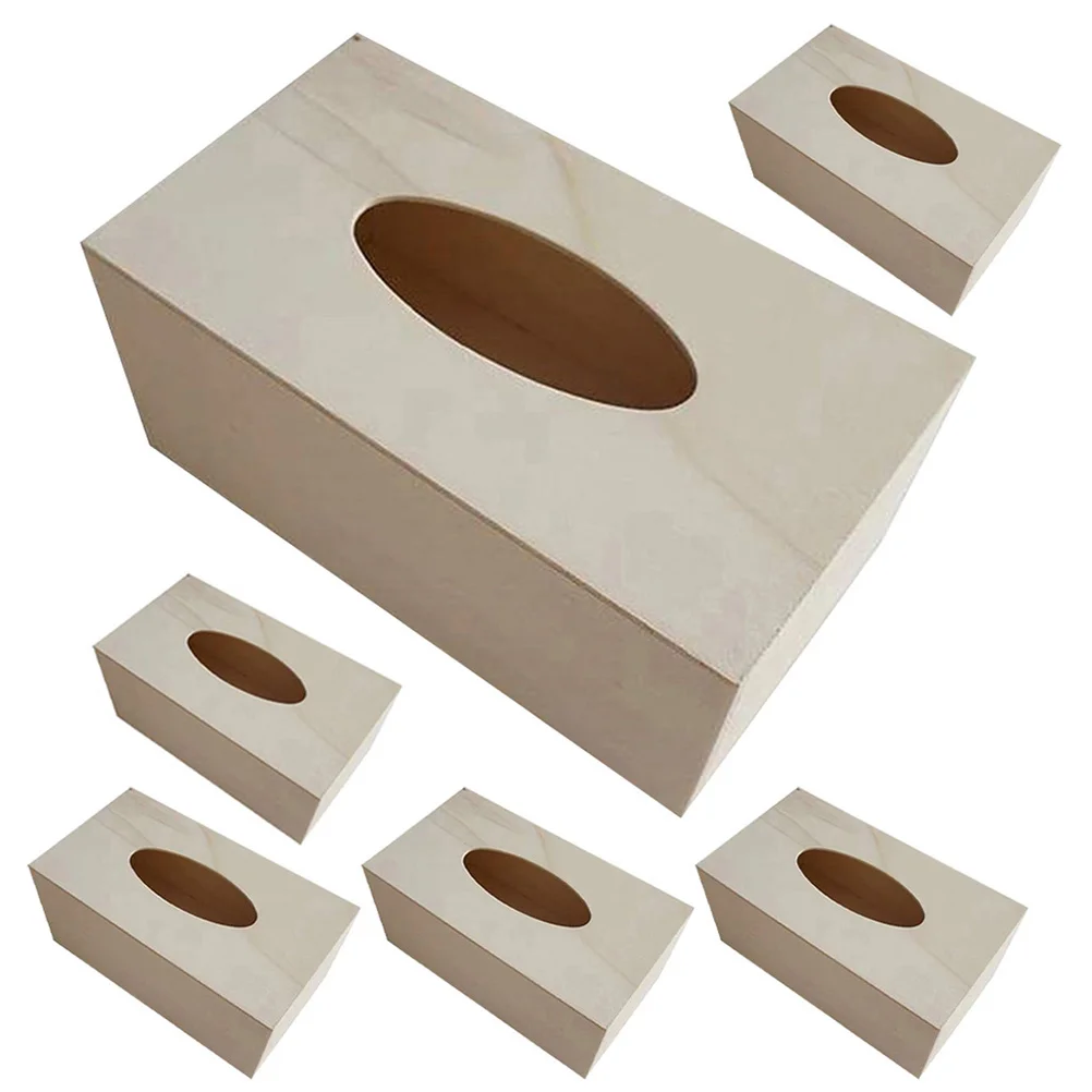 

6pcs Blank Tissue Box Diy Paper Holder Napkin Storage Organizer Wood Cover Blank Wood Box Rectangular Towel Dispenser