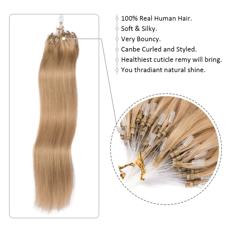 Straight Human Natural Hair Extensions Real Brazilian Remy Loop Ring Hair Extensions 40g/50g/set ring Hair