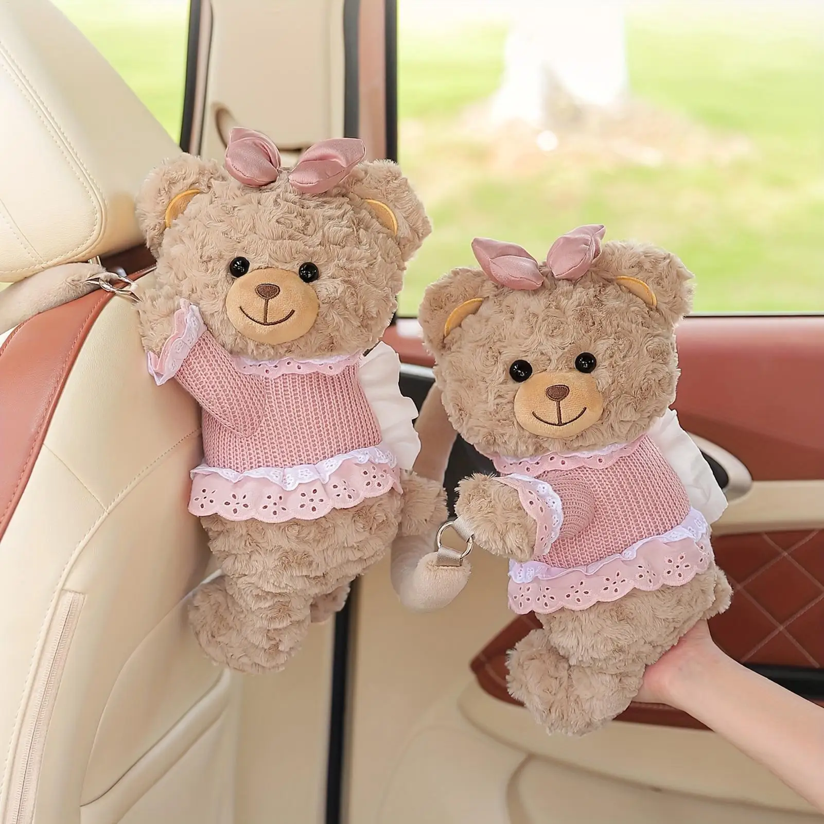 Car Tissue Boxes Multifunctional Hanging Large Capacity Tissue Bags Cute Bear Dolls Car Decoration Pendant Paper Storage Bag