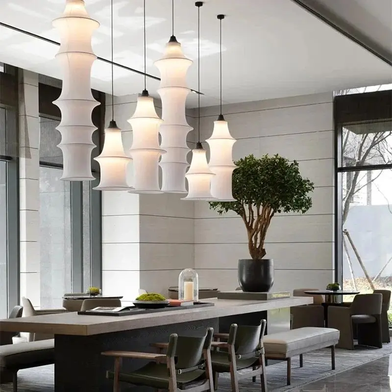 Lampa wisząca LED Nordic Silk Fabric Restaurant Bamboo Node Pendant Light Model Room Tatami Long Bamboo Light Long Pendant Light