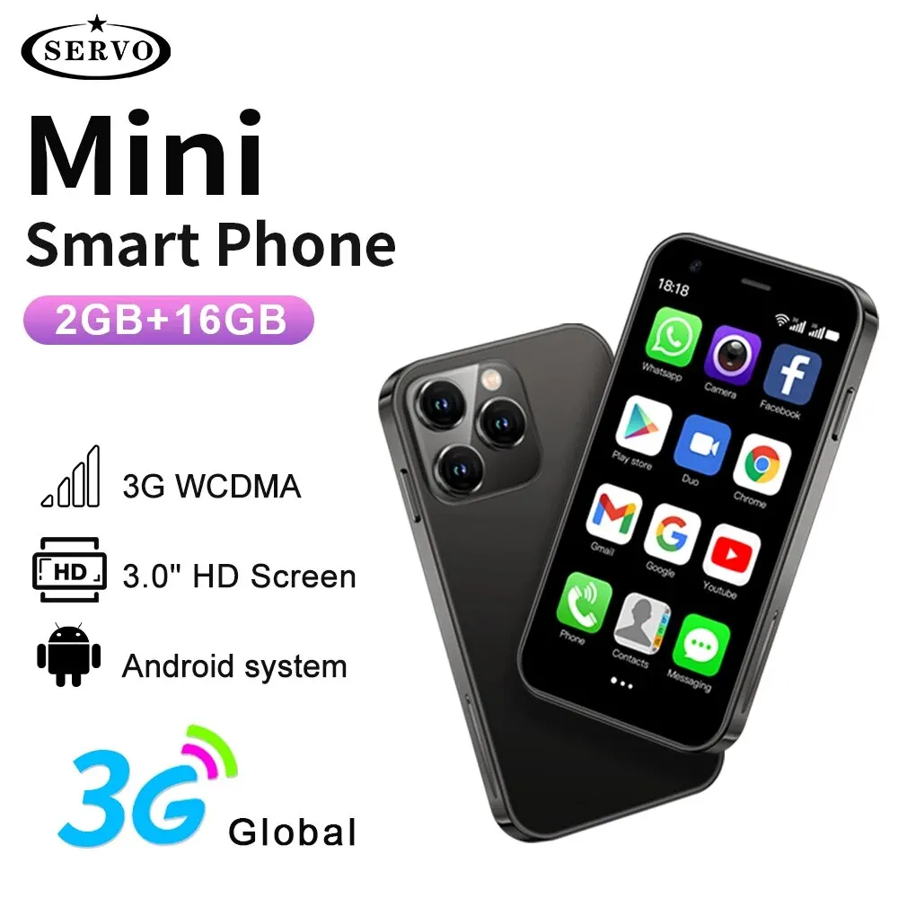 SERVO 미니 스마트폰 – 순수 안드로이드 OS, 3.0인치 디스플레이, WCDMA 듀얼 SIM 지원, 와이파이 핫스팟, GPS, 2GB RAM, 16GB 저장공간, C타입 포켓 스마트폰