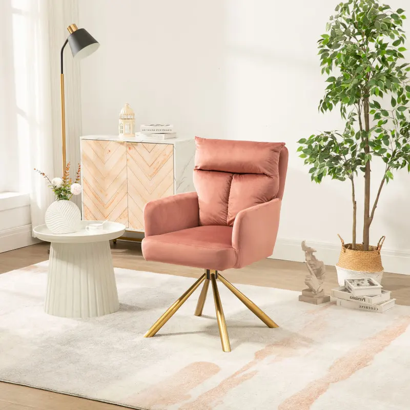 Velvet Contemporary High-Back Upholstered Swivel Accent Chair The Sturdy Metal Frame Makes The Chair Durable (Pink)