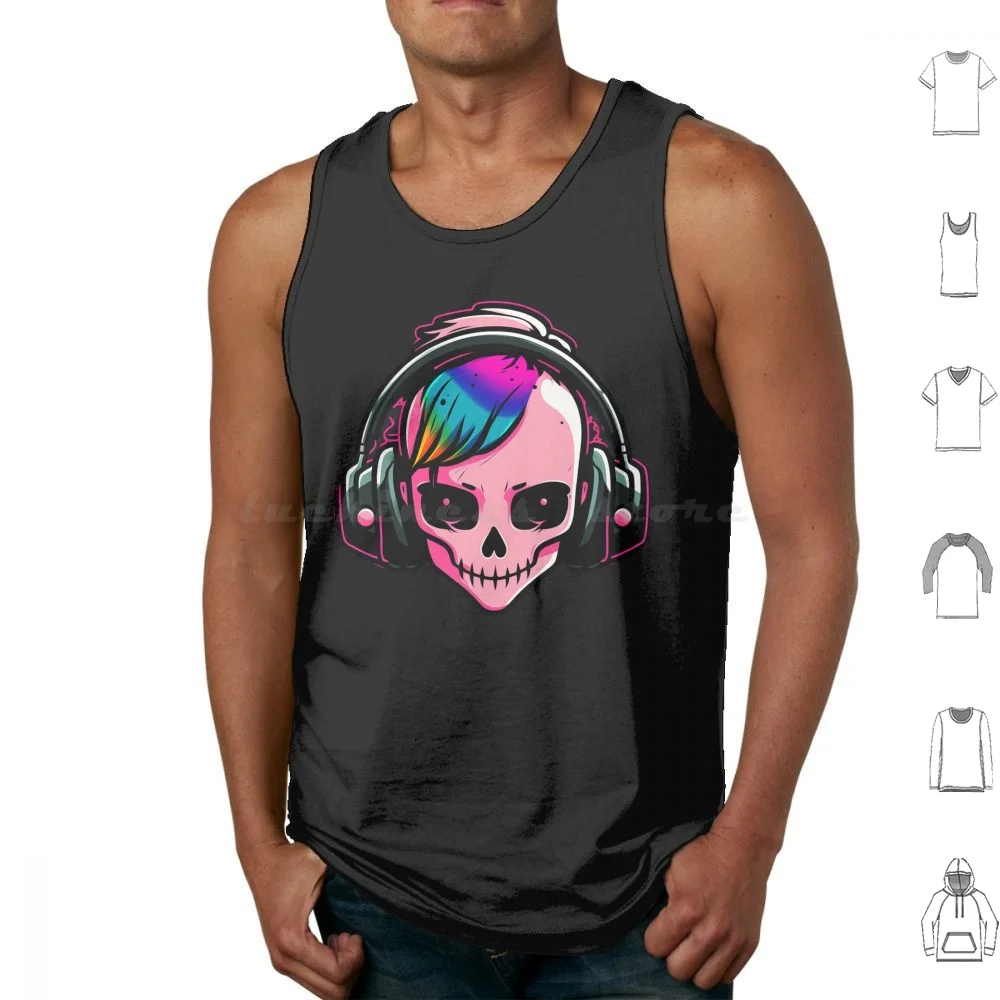 Bad Gamer Grl Skull Tank Tops Vest Sleeveless Streamer Gamer Gamer Girl Cool Alt Girl Rainbow Hair Skull Skeleton