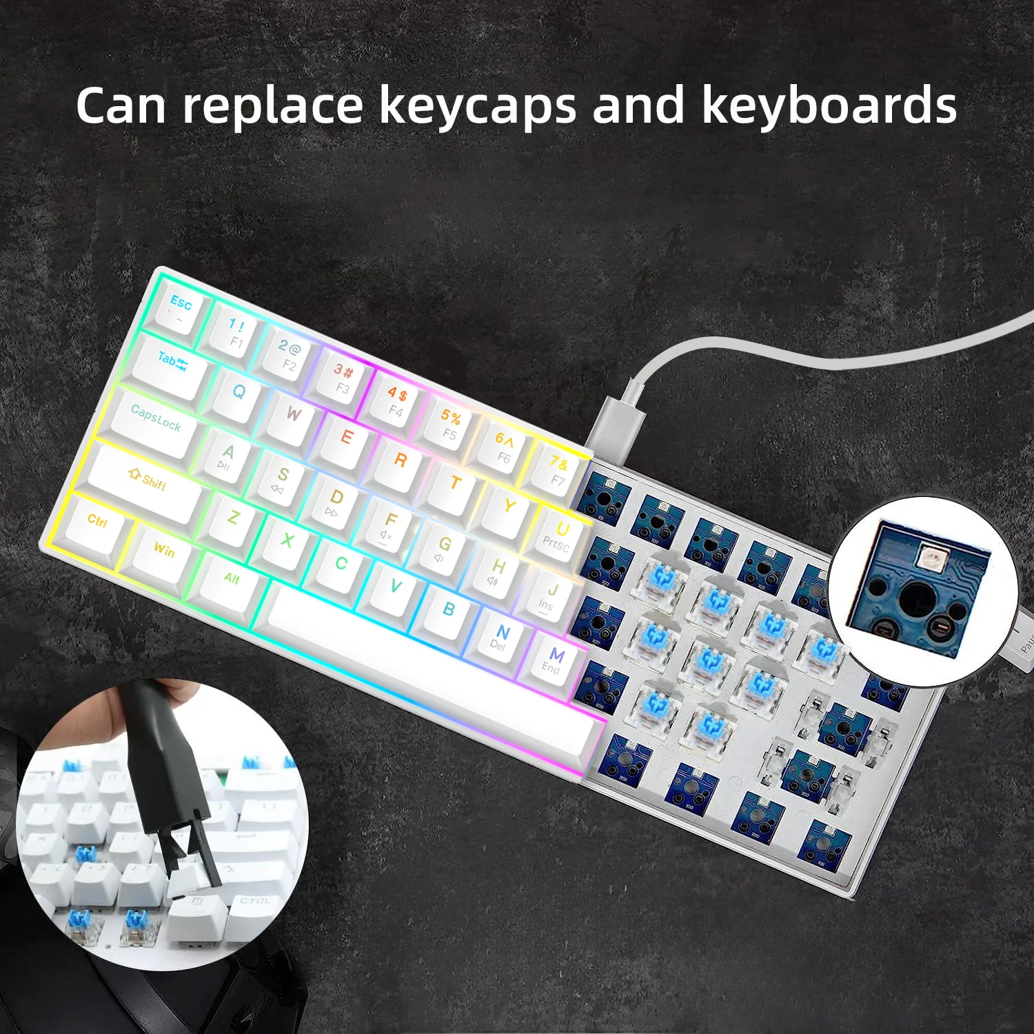

JOMAA Mechanical Gaming Keyboard for PC/Desktop/Laptop Portable Wired Keyboard 61 Keys Ultra-Compact Keyboard with RGB