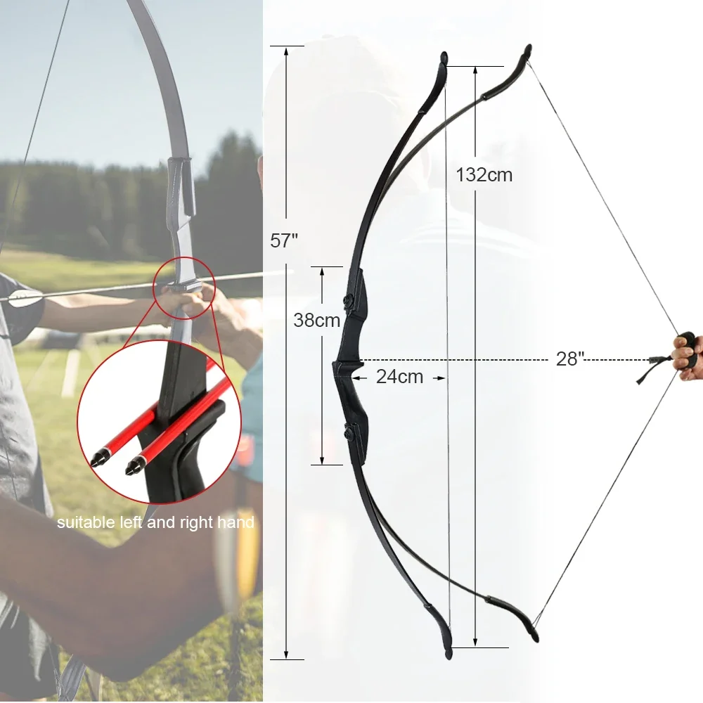 Toparchery Archery 57 "قوس منحني انهاء الخدمة، 20-40 رطل مجموعة سهم قوس الصيد، الأيدي اليمنى اليسرى قوس طويل، قوس صيد أسود للرماية