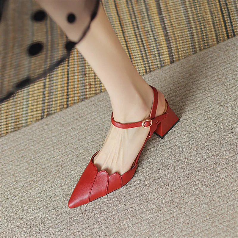 2023 Letnie sandały damskie Shallow Shoes Pointed Toe High Heels Women Pumps Handmade Shoes for Women Chunky Heels Zapatos Mujer