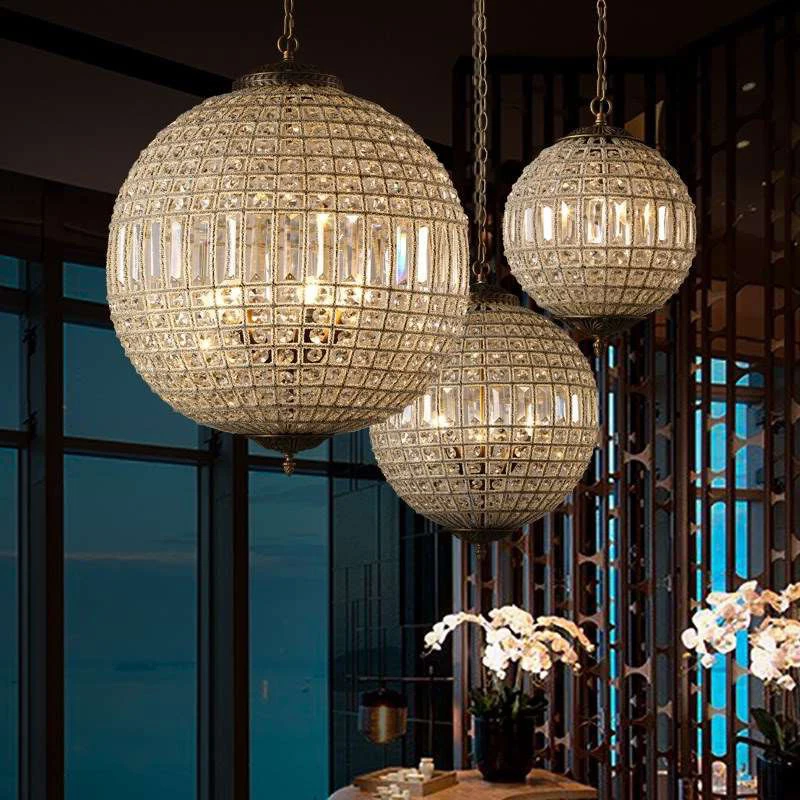 

Medieval French Court Style K9 Crystal Chandelier Retro Light Luxury Globe Living Room Bedroom LED Decorative Lamp