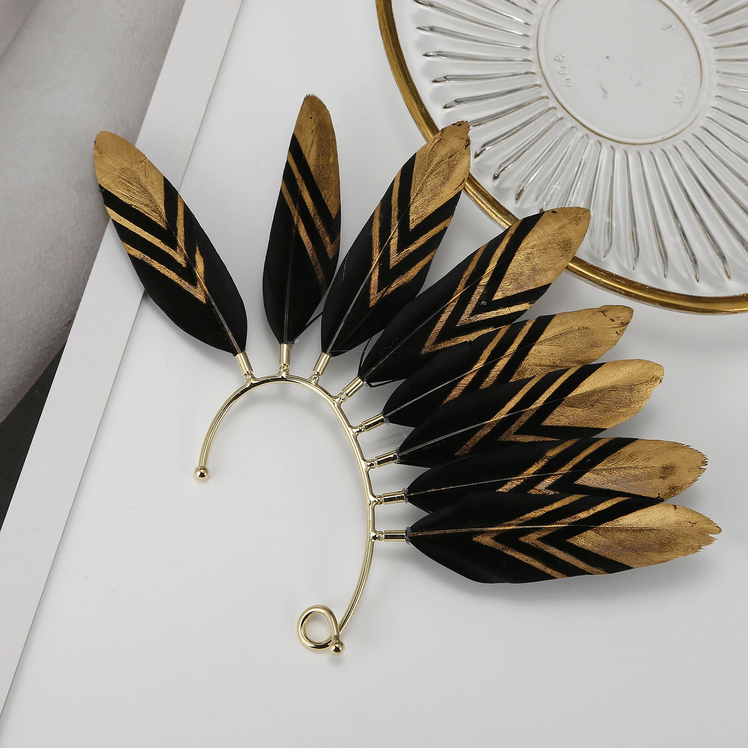 Feather Decorative Earbags Retro Bohemian Style Copper Plated Silver Jewelry Earrings