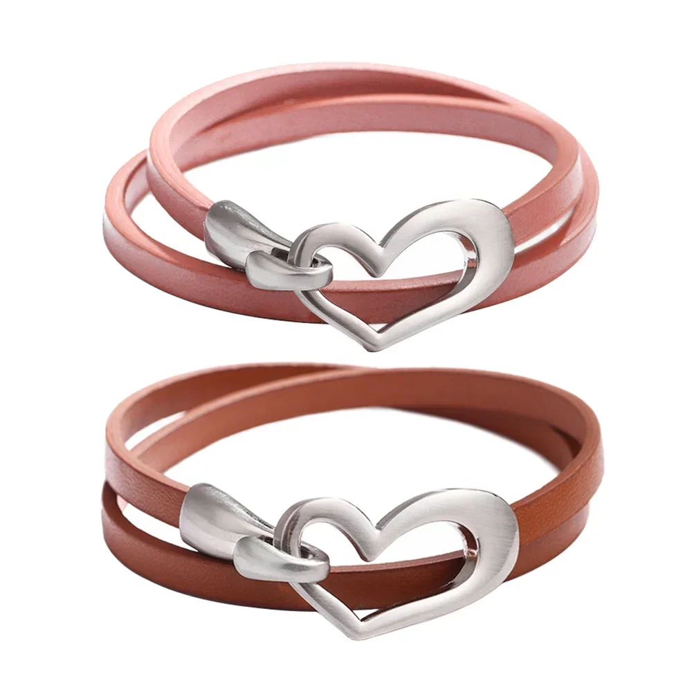 Kirykle Women Fashion Simple Bracelet Multiple Layer Leather Bracelet Alloy Love Charms Wrap Bangle 2023 Femme Fashion Jewelry