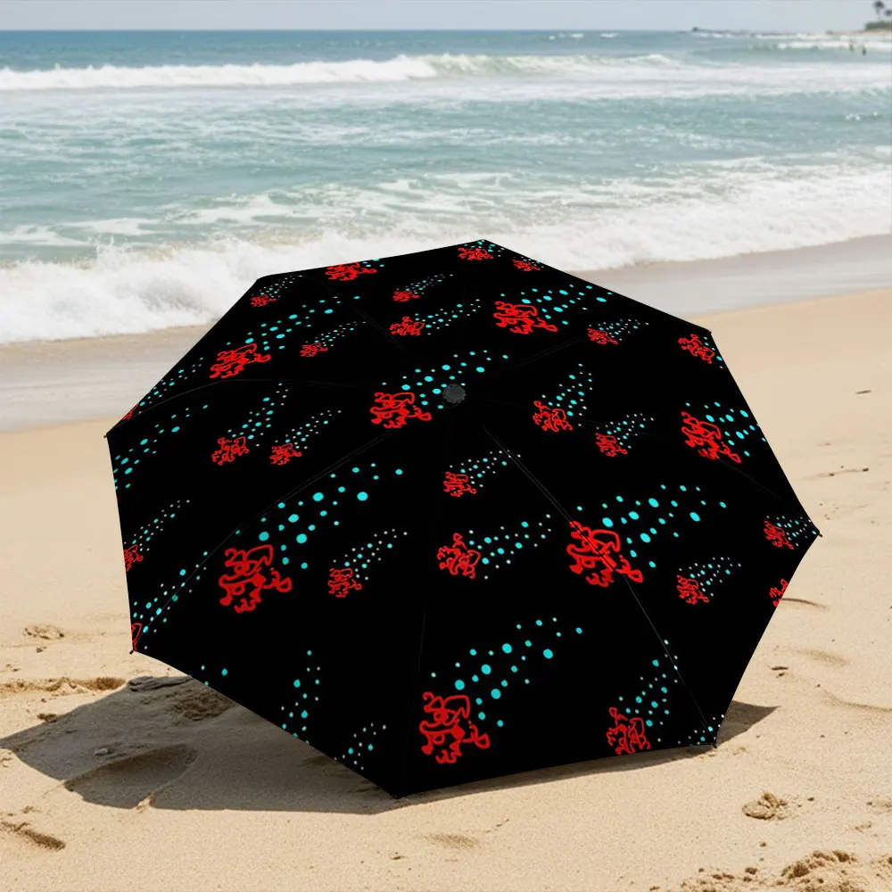 Cartoon Red Character & Blue Dots Pattern Umbrella Design Compact Fashion Folding Umbrella for Daily Use, Christmas Gift