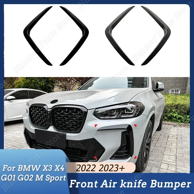 ABS Gloss Black Car Front Bumper Side Splitter Spoilers For BMW X3 X4 G01 G02 M Sport LCI 2022 2023+ Fog Lamp FrameTrim Stickers