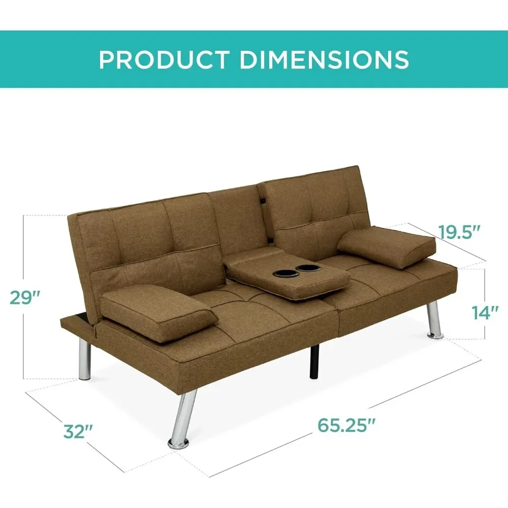 Linen Modern Folding Futon, Reclining Sofa Bed for Apartment, Dorm W/Removable Armrests  Sofa Rozkładana  Sofas